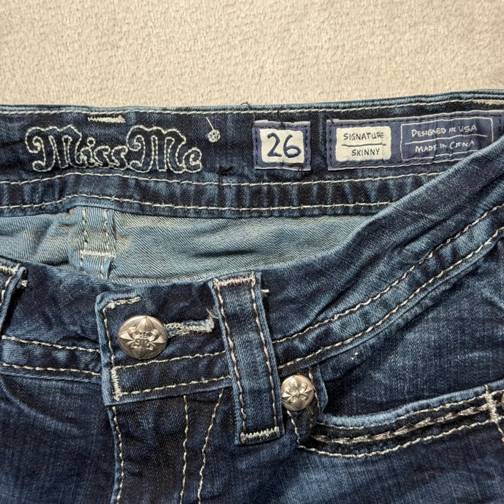 Miss‎ Me Signature Skinny Jeans 26 Dark Wash Embellished Bling Y2K 2010s Denim - Picture 7 of 8